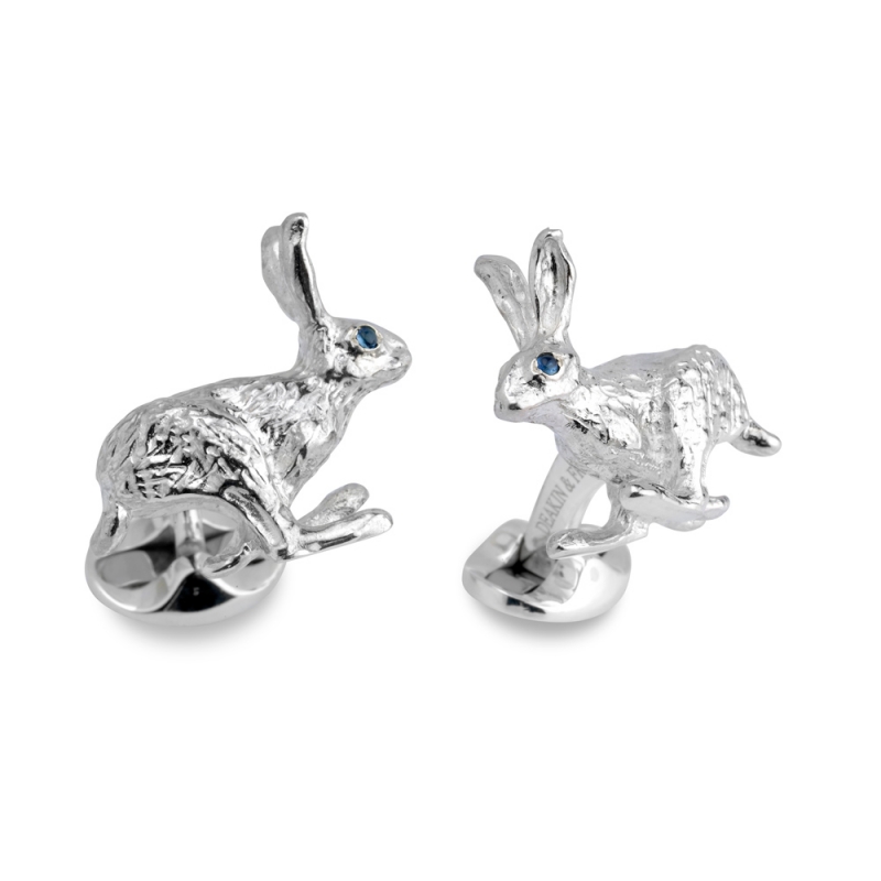 Deakin & Francis Sterling Silver Hare Cufflinks with Sapphire Eyes, DF85