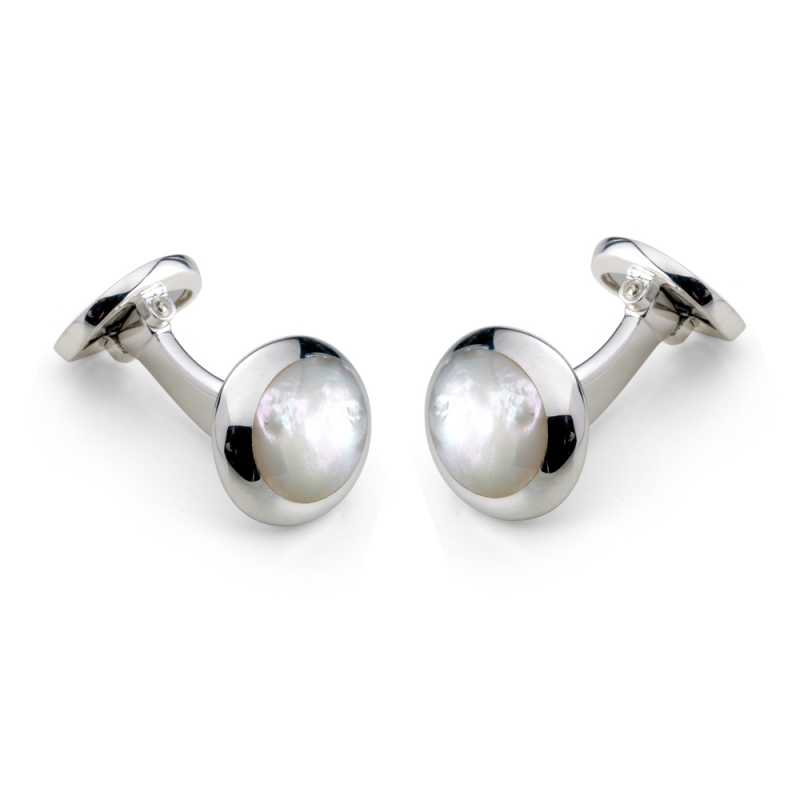 Deakin & Francis Sterling Silver Oval Cufflinks with Mother-of-Pearl, DF19