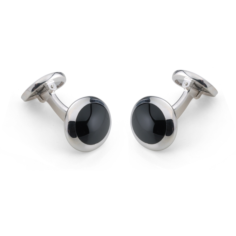 Deakin & Francis Sterling Silver Oval Cufflinks with Onyx Inlay, DF20