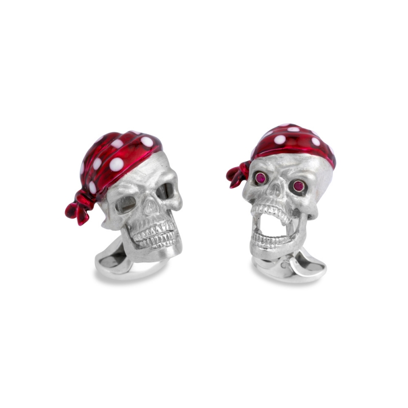 Deakin & Francis Sterling Silver Pirate Skull Cufflinks with Ruby Eyes, DF36