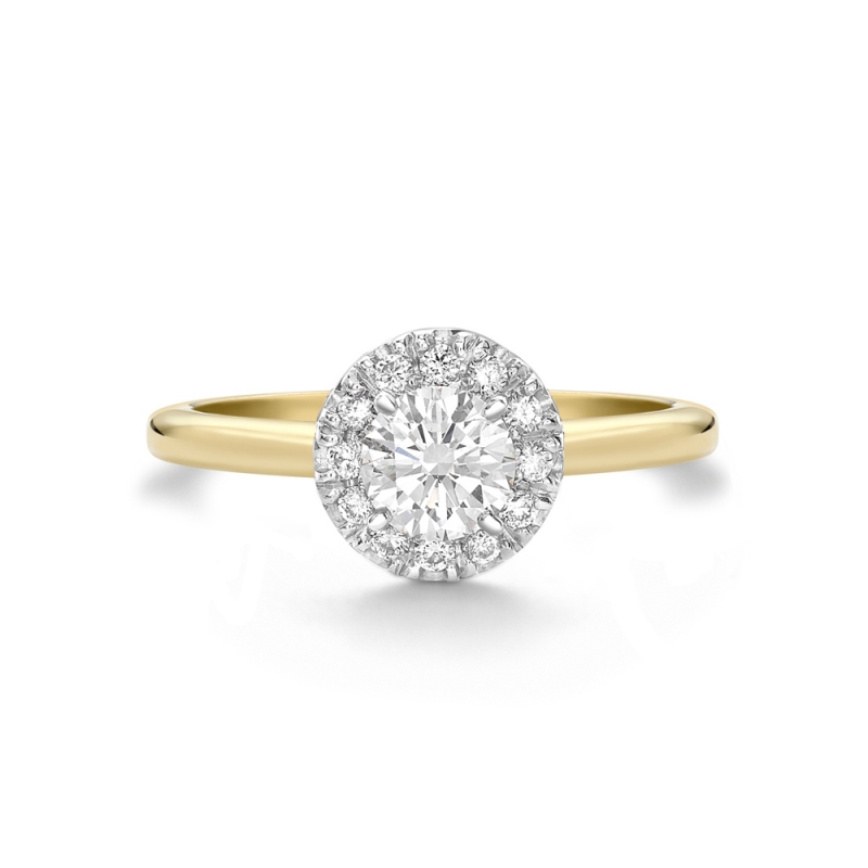 Brilliant cut diamond halo cluster ring in 18ct yellow gold, M240