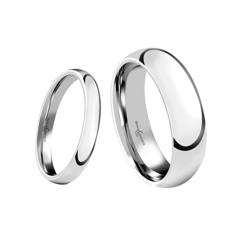 Platinum court-shaped plain wedding rings in a medium weight, 1403/214