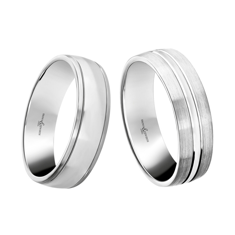 Platinum, palladium or white gold patterned wedding rings, 530/535