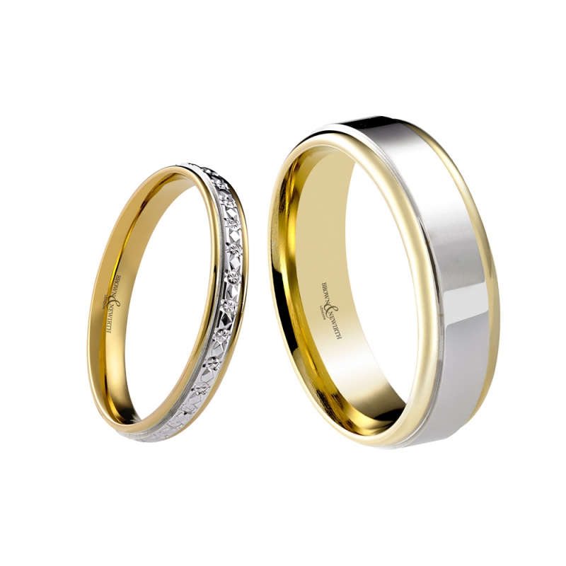 Two-colour engraved & patterned wedding rings , 968/166