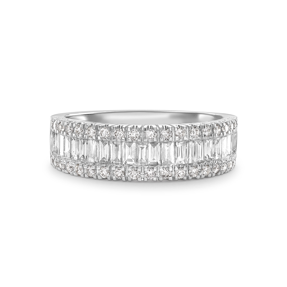 Baguette & brilliant cut diamond dress ring in 18ct white gold, 1151