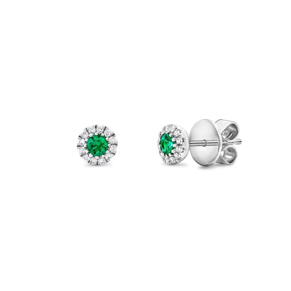 Emerald & diamond cluster stud earrings in 18ct white gold, 1199