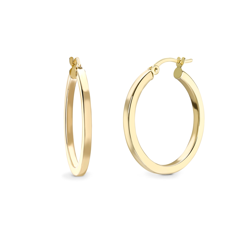 9ct yellow gold square profile hoop earrings, 1607