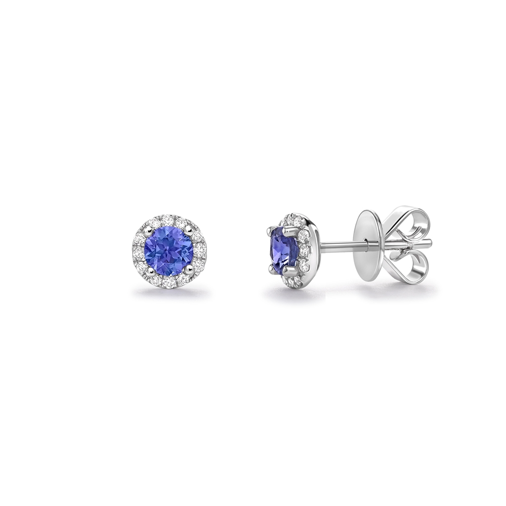 Tanzanite & diamond cluster stud earrings in 18ct white gold, 2558