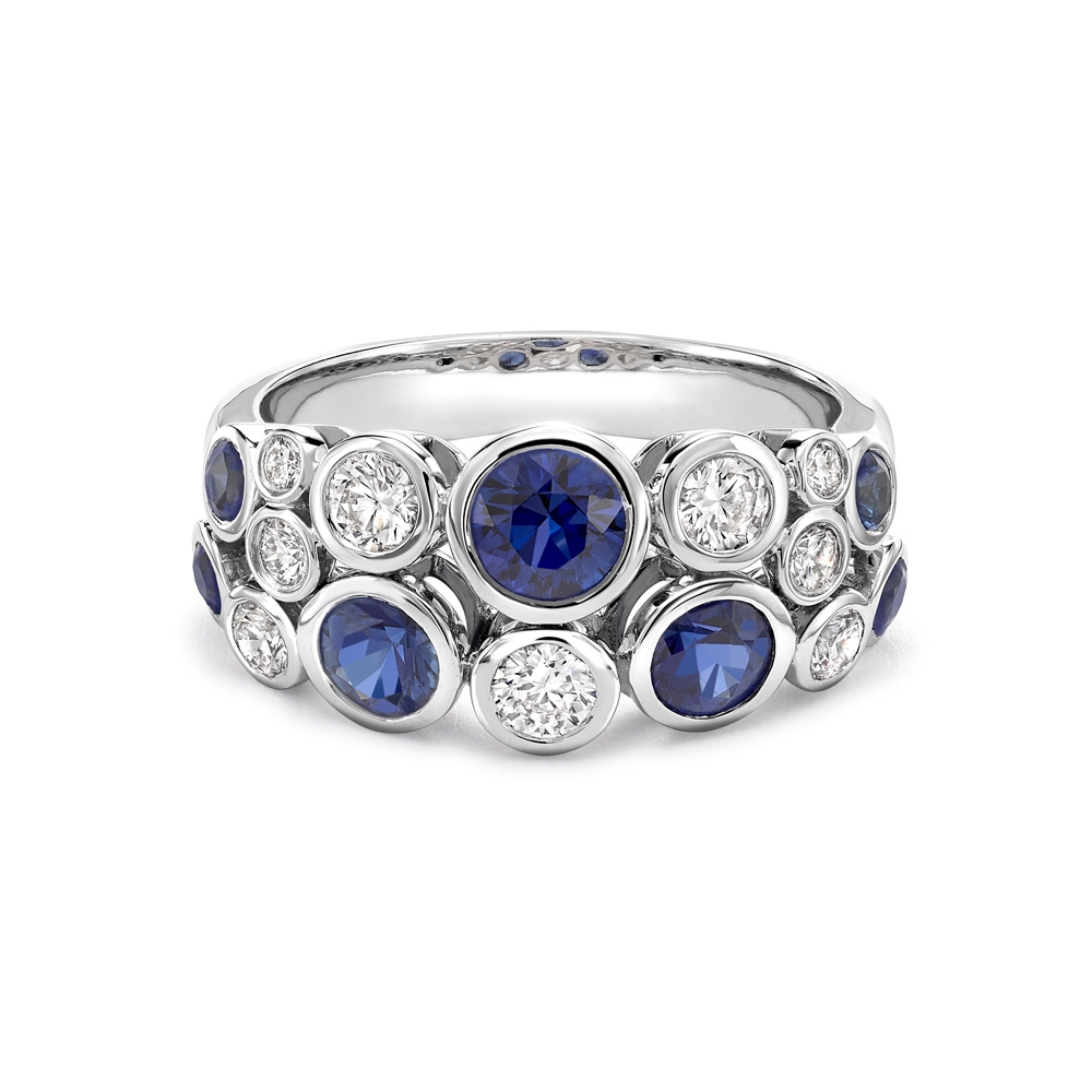 Sapphire & diamond scattered "bubble" ring in platinum, 2696