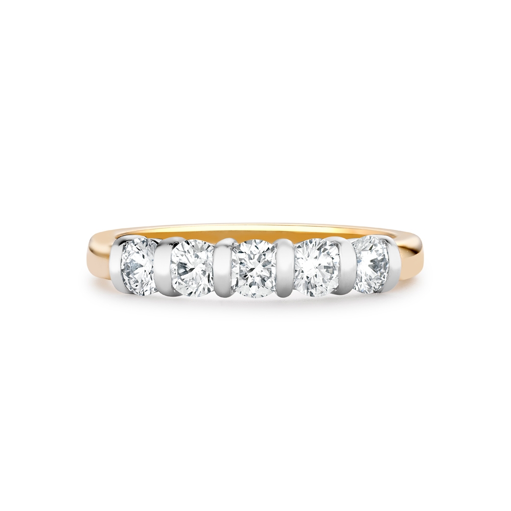 Brilliant cut diamond five stone bar set ring in 18ct yellow gold, 2983