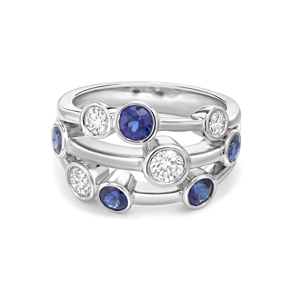 Sapphire & diamond three strand "bubble" ring in platinum, 3331