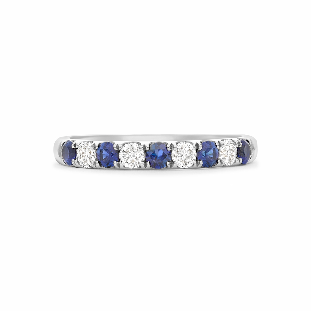 Sapphire & diamond claw set half eternity ring in platinum, 3586